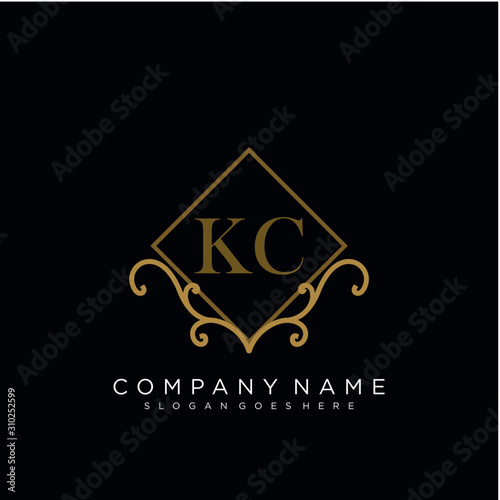 Initial letter KC logo luxury vector mark  gold color elegant classical