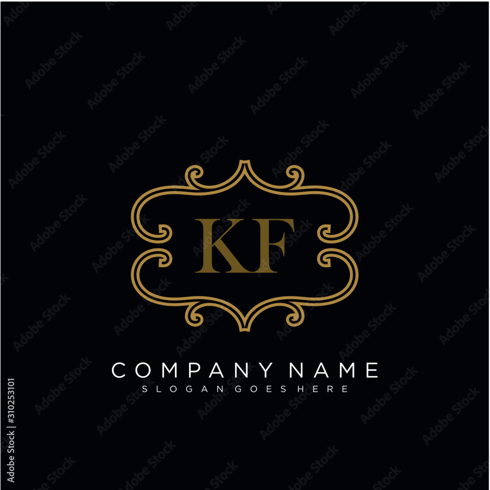 Initial letter KF logo luxury vector mark, gold color elegant classical