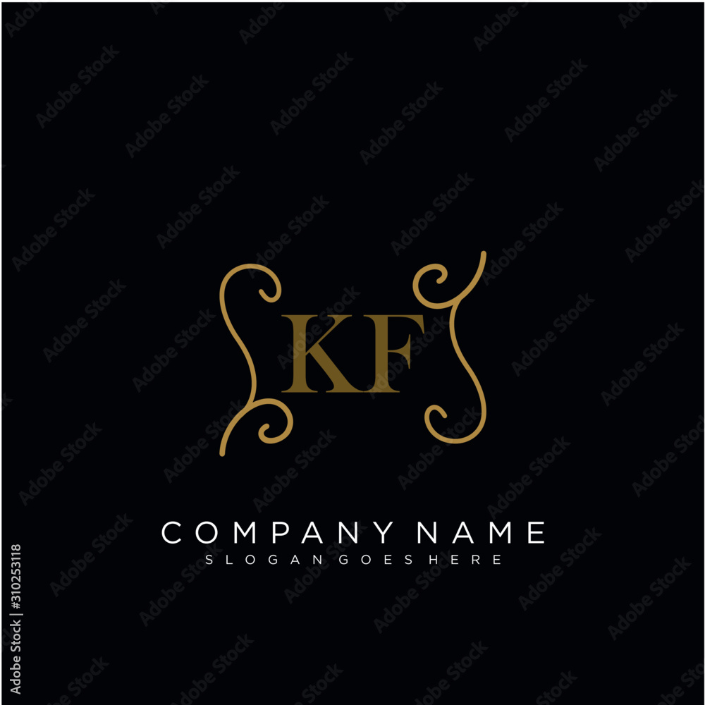 Initial letter KF logo luxury vector mark, gold color elegant classical