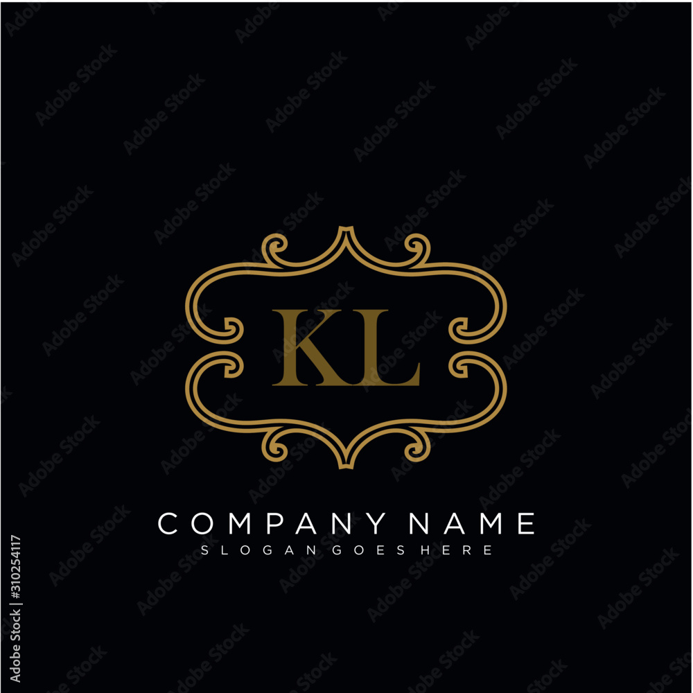 Initial letter KL logo luxury vector mark, gold color elegant classical