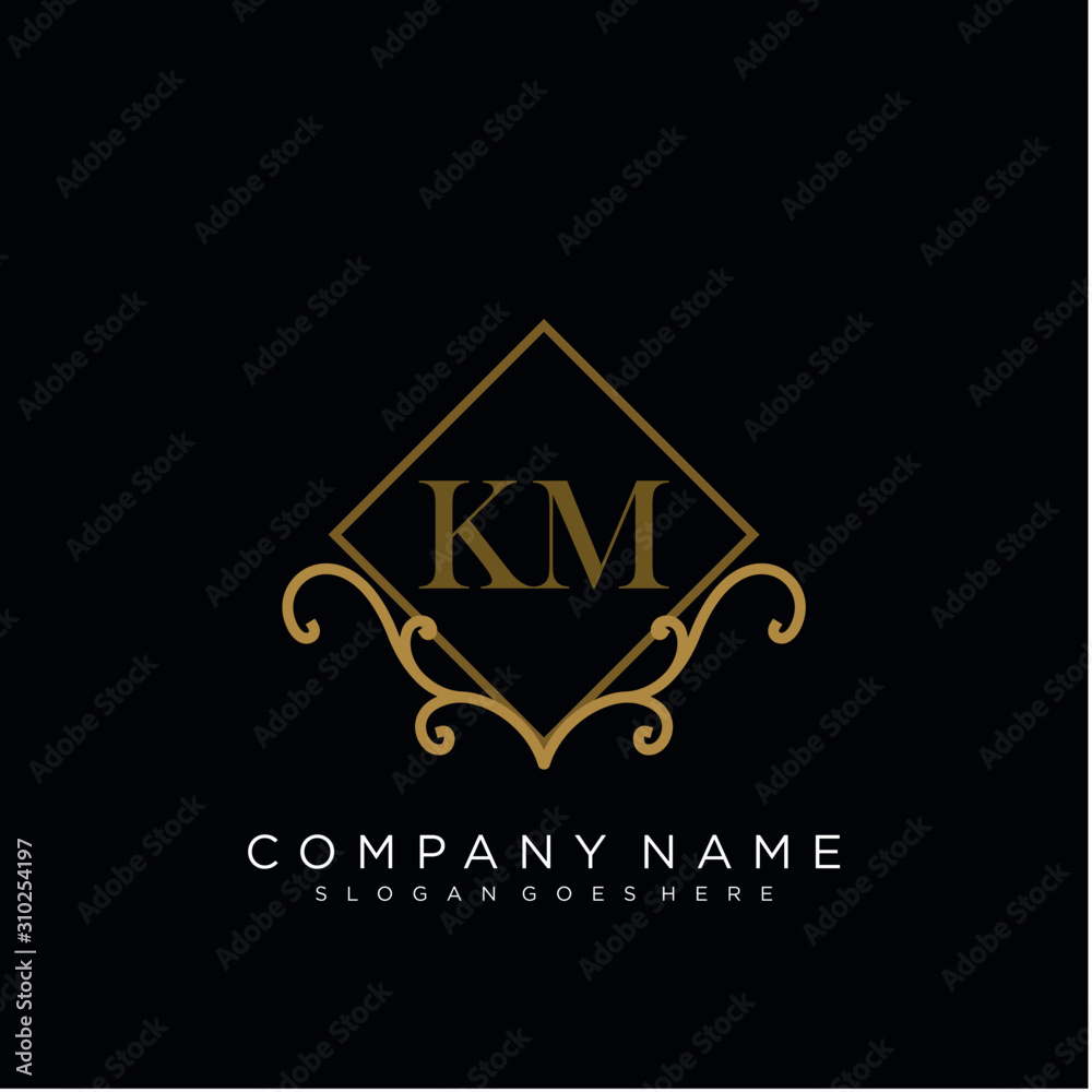 Initial letter KM logo luxury vector mark, gold color elegant classical Initial letter KM logo luxury vector mark, gold color elegant classical