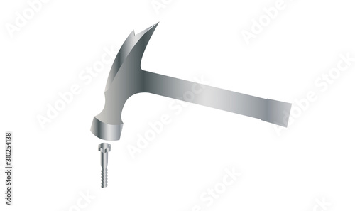 hammer hitting a nail isolated on white background