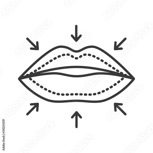 Change shape lips black line icon. Contour plastic. Cosmetology skin care concept. Sign for web page, mobile app, banner, social media. Editable stroke.