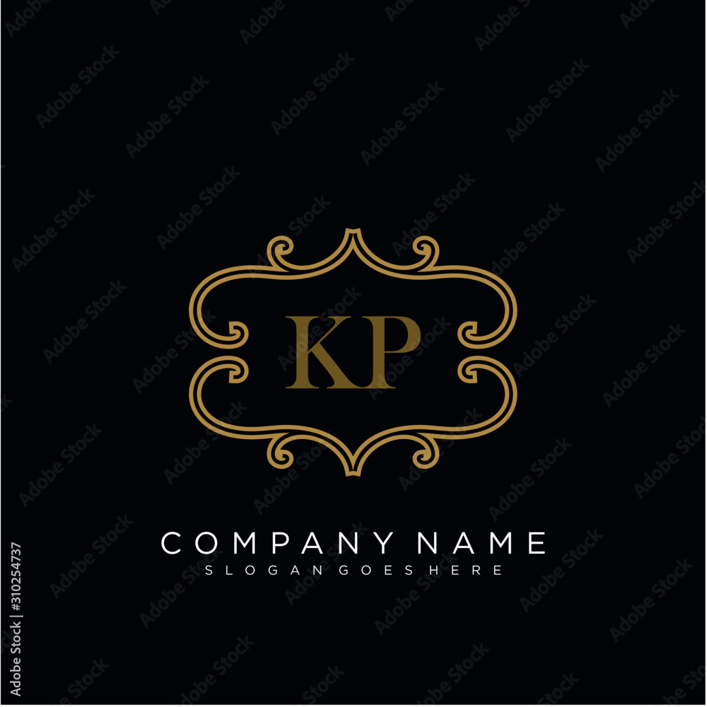 Initial letter KP logo luxury vector mark, gold color elegant classical
