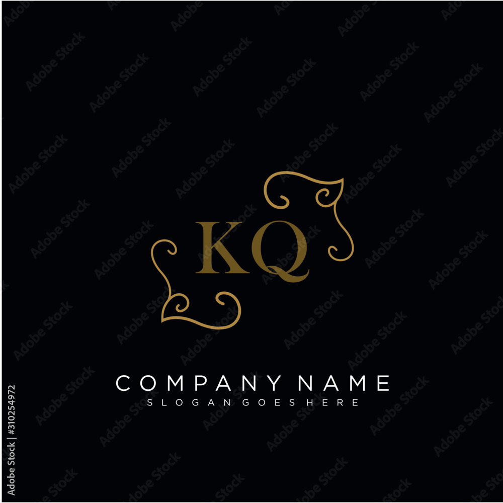 Initial letter KQ logo luxury vector mark, gold color elegant classical