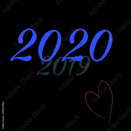 New Year sign in neon number written on abstract black background