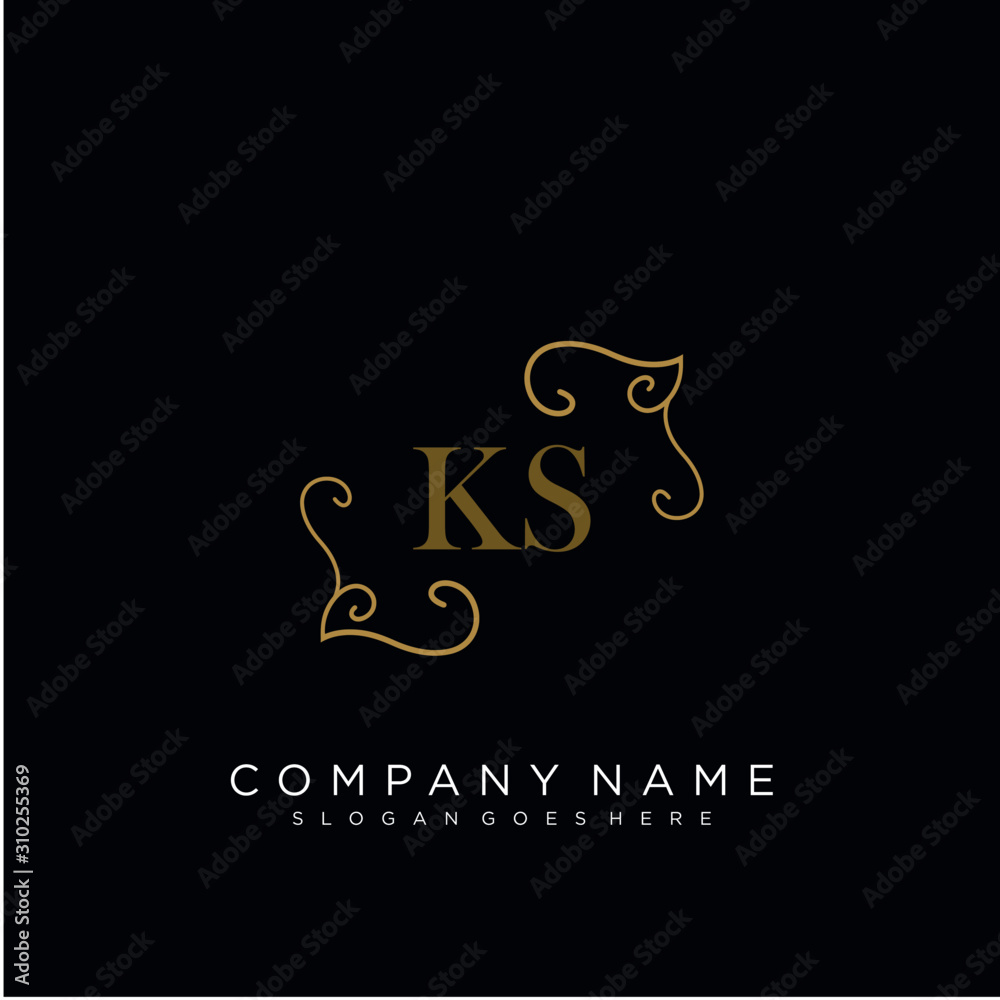 Initial letter KS logo luxury vector mark, gold color elegant classical