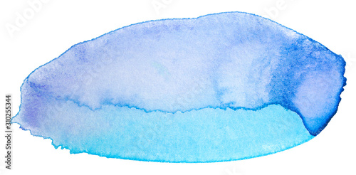 watercolor paint overflow blue stain with texture on a white background. Design element for cards and web elements.