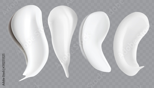White creamy drop skincare cream product lotion thick fresh smooth smear isolated vector texture stock illustration.Realistic cosmetic cream smears.