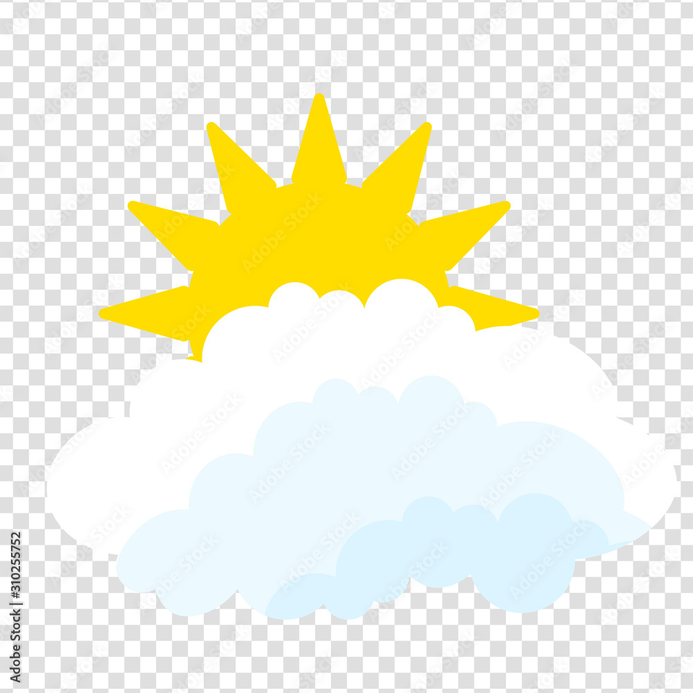 Flat sun and cloud Icon. Summer pictogram on transparent background. Sunlight symbol. Vector illustration, EPS10v Flat sun and cloud Icon. Summer pictogram on transparent background. Sunlight symbol. Vector illustration, EPS10v