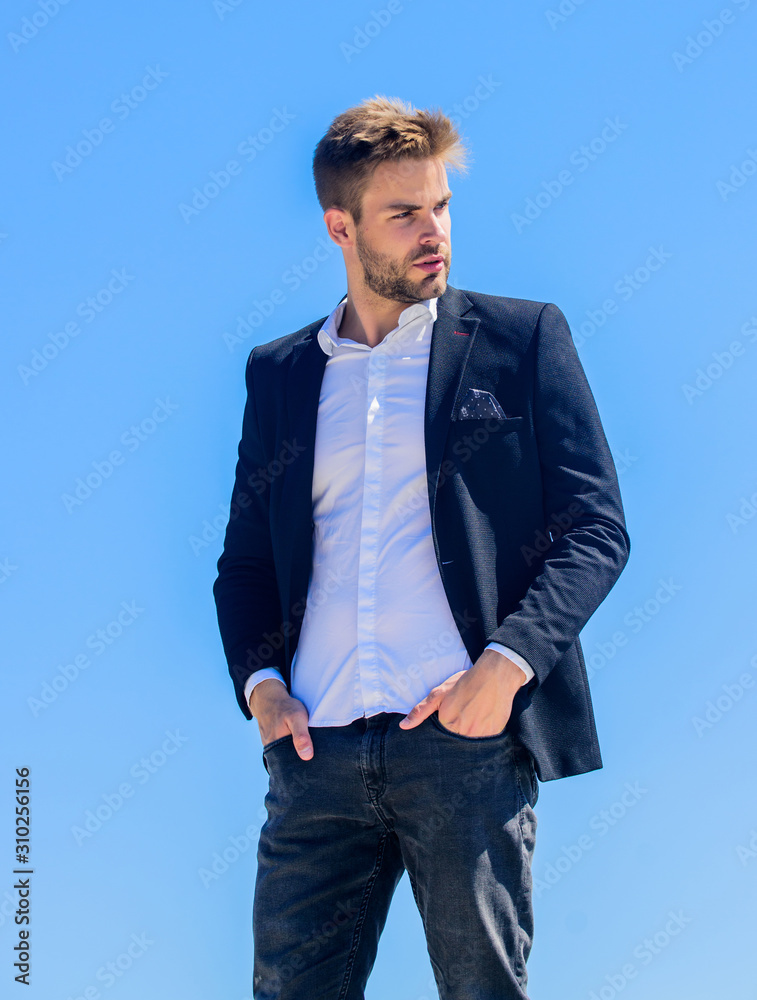 sexy macho man. male grooming. confident businessman. Handsome man fashion model. success concept. Sky background. formal male fashion. modern lifestyle. Bearded guy business style. online business sexy macho man. male grooming. confident businessman. Handsome man fashion model. success concept. Sky background. formal male fashion. modern lifestyle. Bearded guy business style. online business