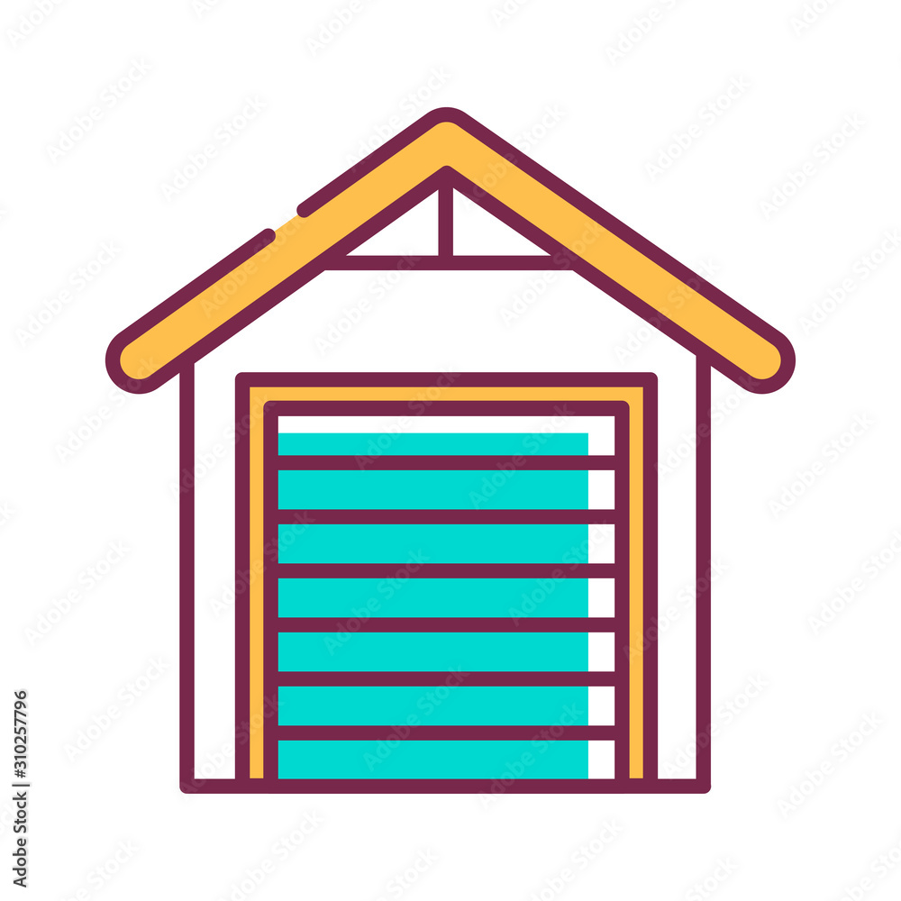 Garage color line icon. Building where a car is kept. Built next to or as part of a house. Pictogram for web page, mobile app, promo. UI UX GUI design element. Editable stroke. Garage color line icon. Building where a car is kept. Built next to or as part of a house. Pictogram for web page, mobile app, promo. UI UX GUI design element. Editable stroke.