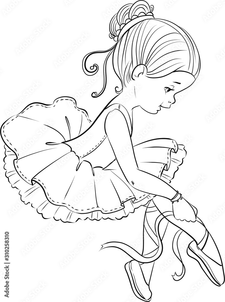 Beautiful Little Ballerina Girl Outline Coloring Page Adobe Stock
