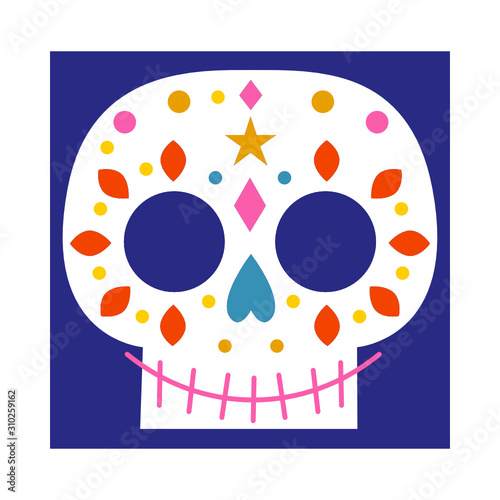 Calavera, calaverita de azúcar para el día de muertos, tradición mexicana