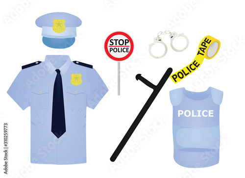 Policeman uniform and equipment. vector