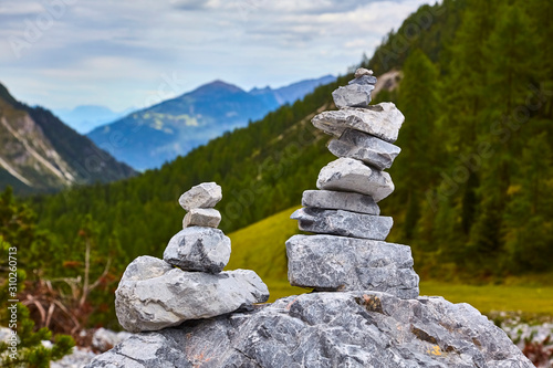 Beautiful stone sign in the Stubai Valley, Austria © Composer