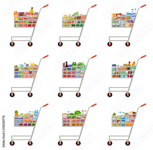 Set of food carts. Supermarket