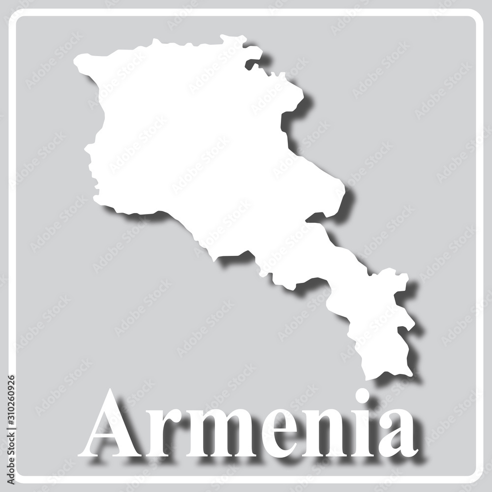 gray icon with white silhouette of a map and the inscription Armenia