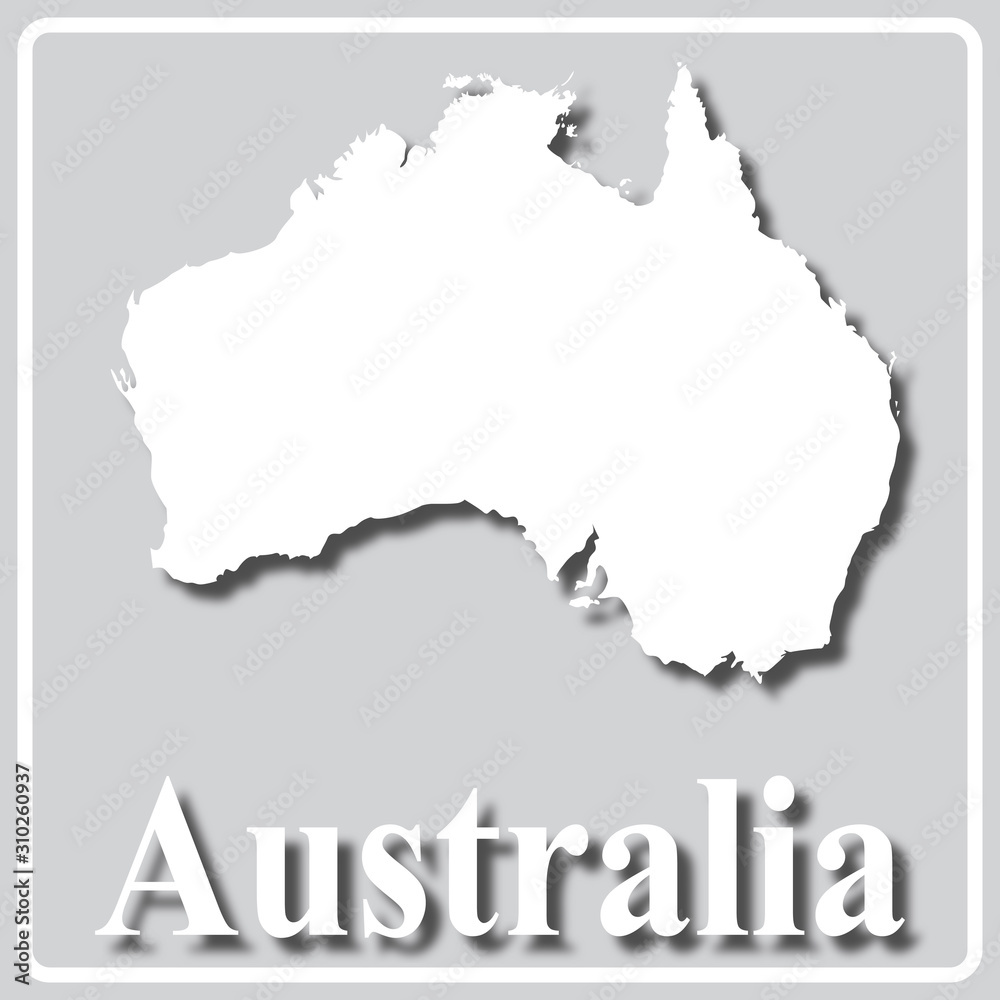 gray icon with white silhouette of a map and the inscription Australia