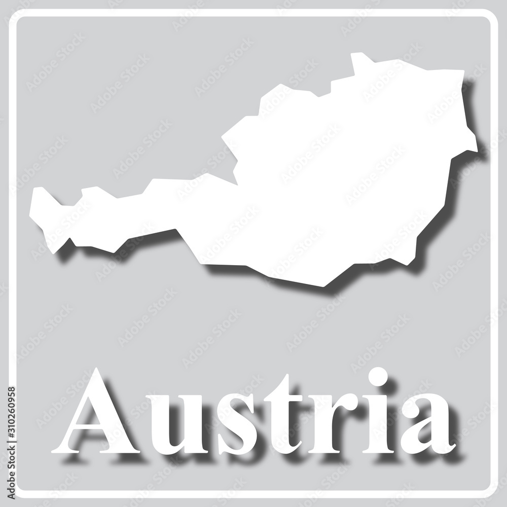 gray icon with white silhouette of a map and the inscription Austria