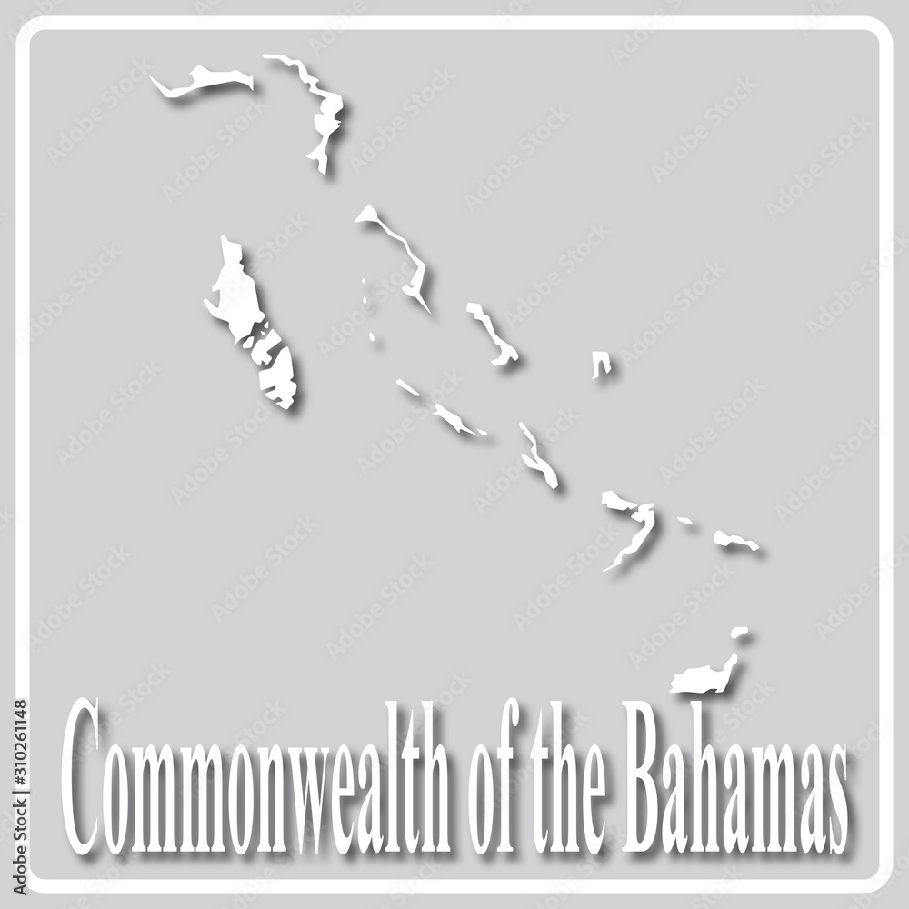 gray icon with white silhouette of a map and the inscription Commonwealth of the Bahamas
