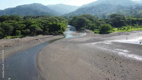 Fly over a river mouth in Costa Rica, where the jungle meets the ocean photo