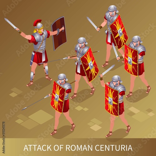 Attack of Roman Centuria illustration isometric icons on isolated background