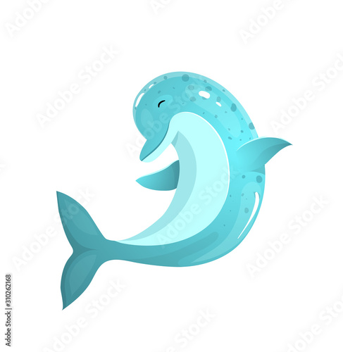 Jumping Dolphin friendly and smiling sea ocean creature vector clip art. 