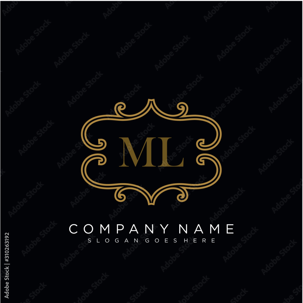 Initial letter ML logo luxury vector mark, gold color elegant classical Initial letter ML logo luxury vector mark, gold color elegant classical