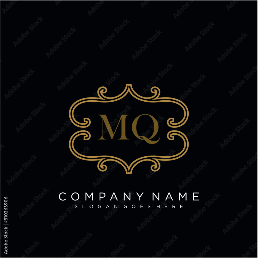 Initial letter MQ logo luxury vector mark, gold color elegant classical