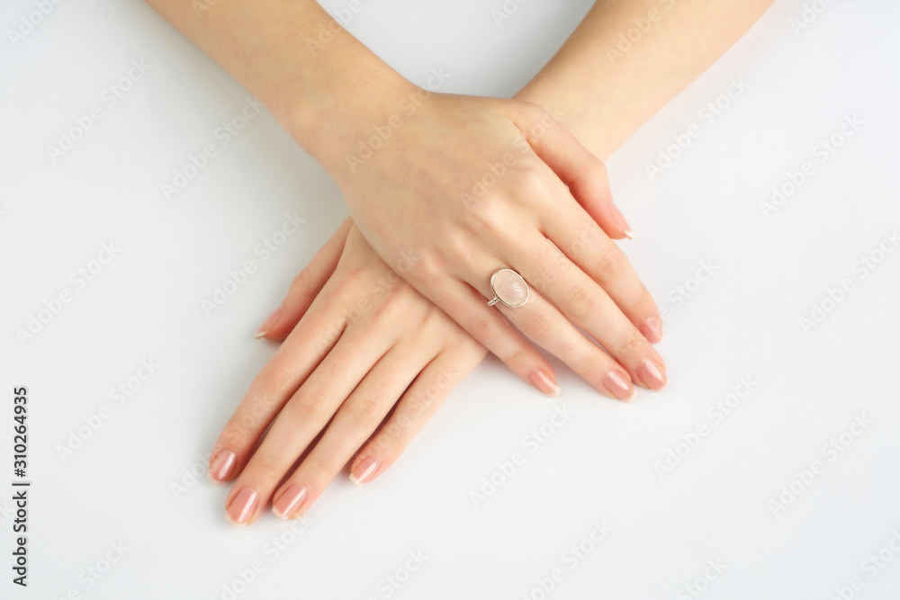 Woman hands with French manicure. Hand model Woman hands with French manicure. Hand model
