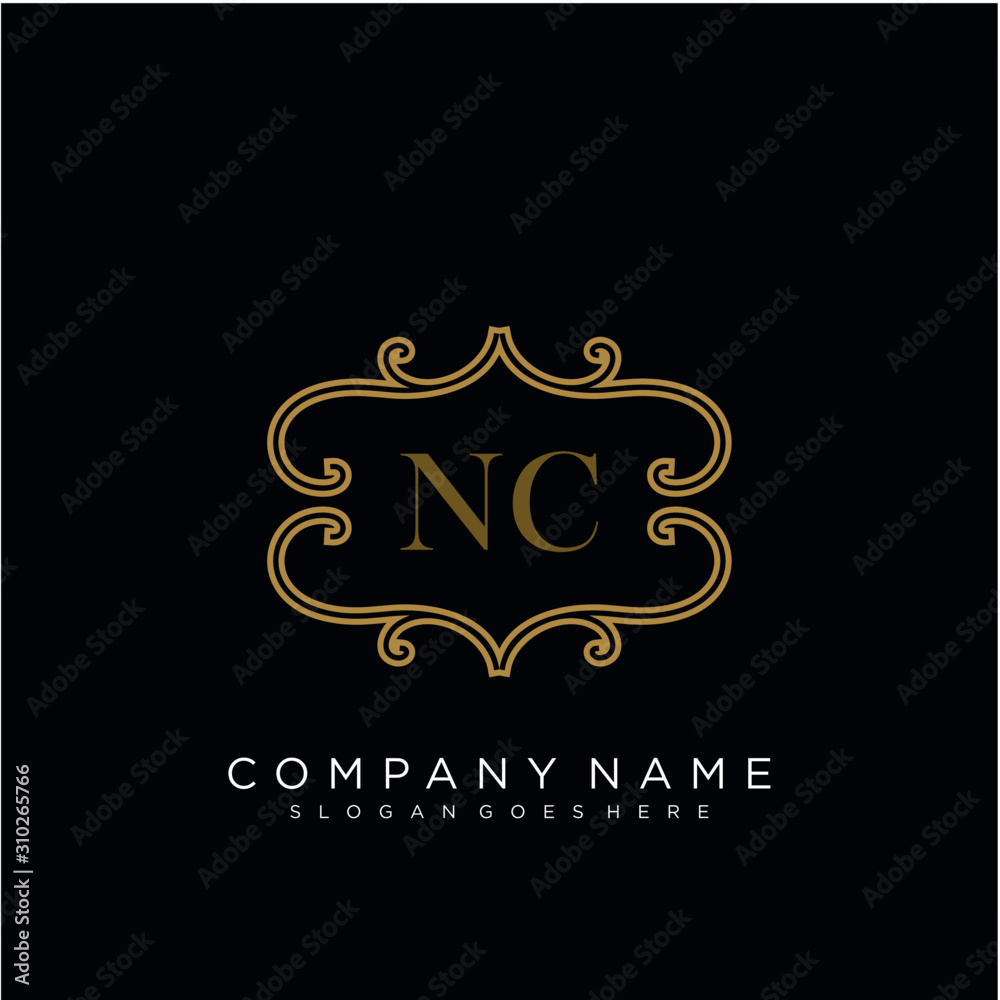 Initial letter NC logo luxury vector mark, gold color elegant classical