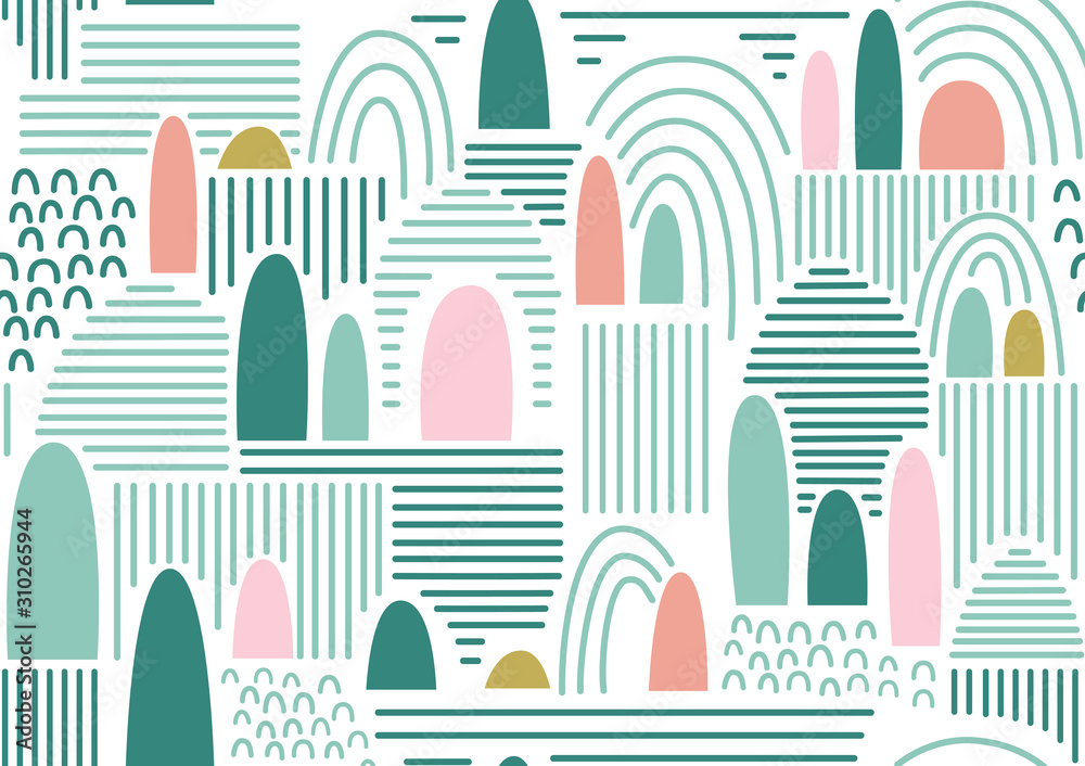 Vector seamless multicolor  pattern with hand drawn arch. . Abstract Background 