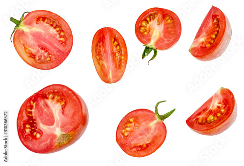 Fototapeta Naklejka Na Ścianę i Meble -  Tomato sliced isolated on white, top view