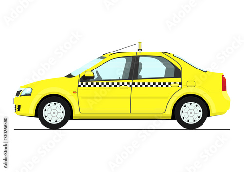 Yellow cab. Side view of modern taxi cab. Vector.