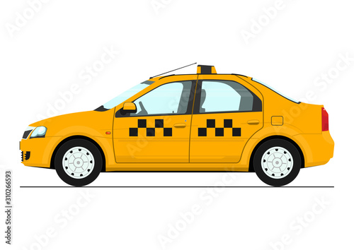Yellow cab. Side view of modern taxi cab. Vector.