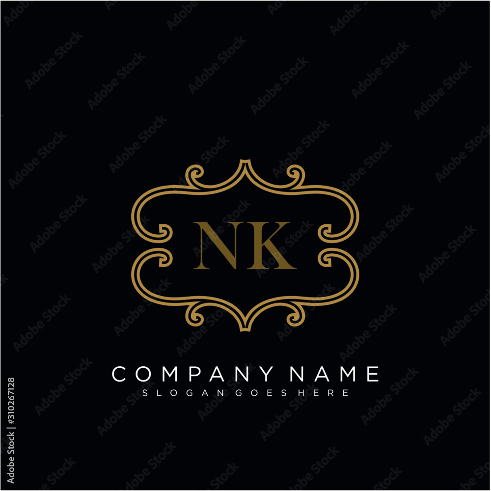 Initial letter NK logo luxury vector mark, gold color elegant classical Initial letter NK logo luxury vector mark, gold color elegant classical