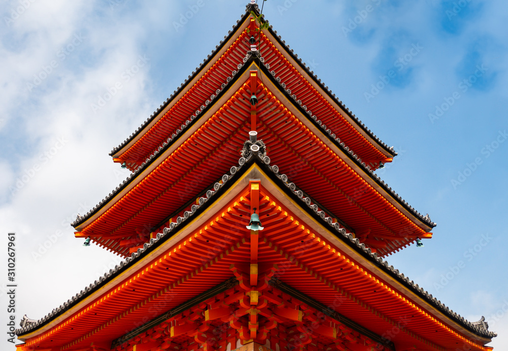 Partial view of the red main gate in the buddhist temple Kiyomizu-dera in Kyoto, Japan Partial view of the red main gate in the buddhist temple Kiyomizu-dera in Kyoto, Japan