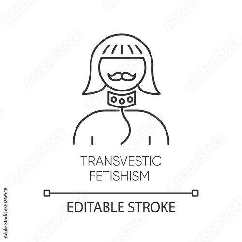 Transvestic fetishism linear icon. Erotic interest in trans. Paraphilia. Sexual deviation. Mental disorder. Thin line illustration. Contour symbol. Vector isolated outline drawing. Editable stroke