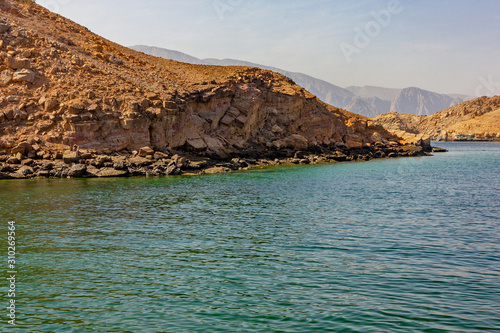 Oman fjords sea mountain landscape  Khasab  Musandam peninsula.