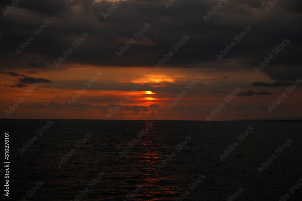 Sunset at sea in the Manuel Antonio National Park. Costa Rica