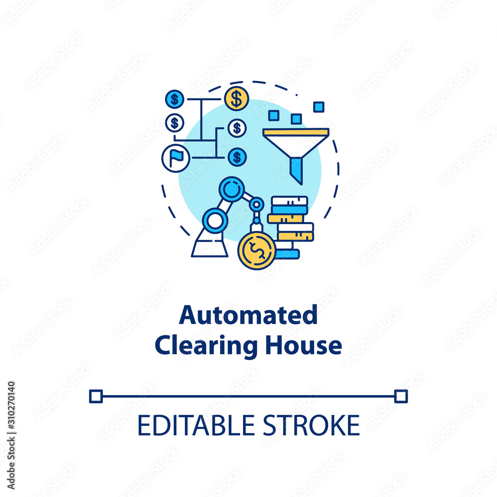 Automated Clearing House concept icon. ACH credit transfer idea thin line illustration. Electronic payment system. Financial transaction. Banking. Vector isolated outline drawing. Editable stroke