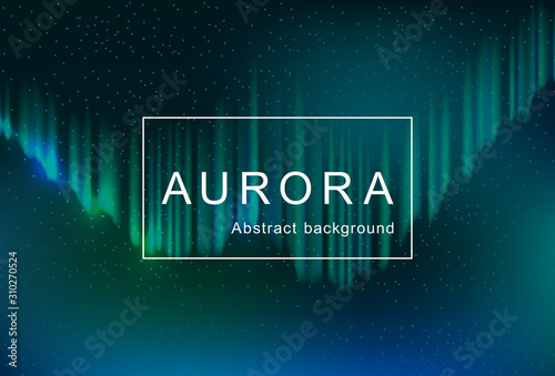 Blurry fluid vector background of polar lights. Holographic shiny colors. Aurora abstract background. Aurora blue sky and a lot of star in form of milky way, astronomy background, Vector illustration