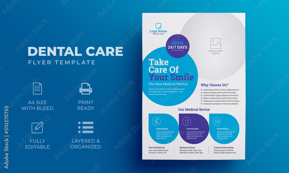 Fototapeta premium Dental Flyer Template | Dentist Flyer | Medical Healthcare Poster Brochure 