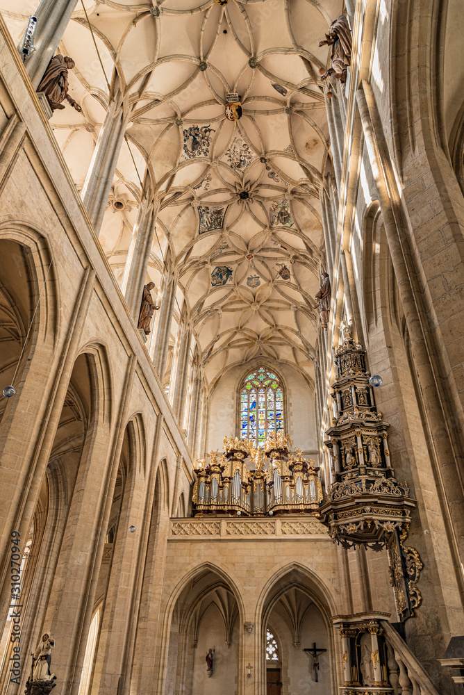 Inside St. Barbara's Church, Kutna Hora, Czech Republic. Gothic central nave of St. Barbara's Church