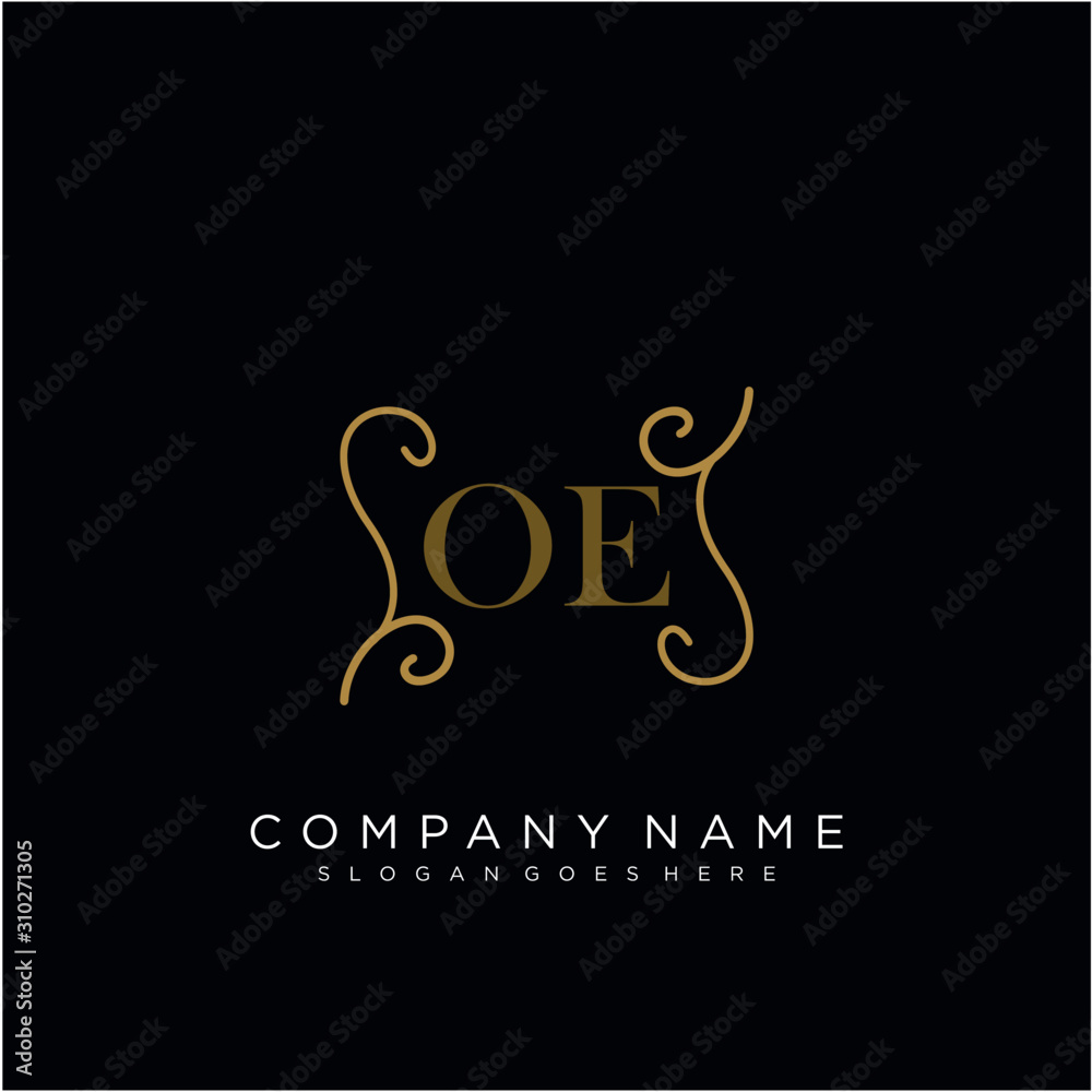 Initial letter OE logo luxury vector mark, gold color elegant classical Initial letter OE logo luxury vector mark, gold color elegant classical