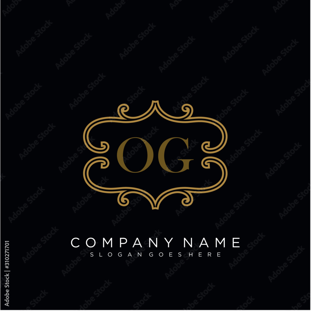 Initial letter OG logo luxury vector mark, gold color elegant classical 