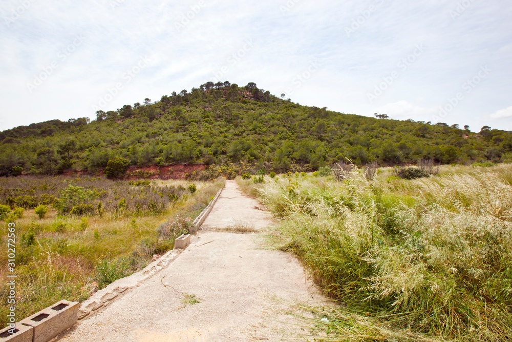 Rural road leading to hill, Valencia region, Spain