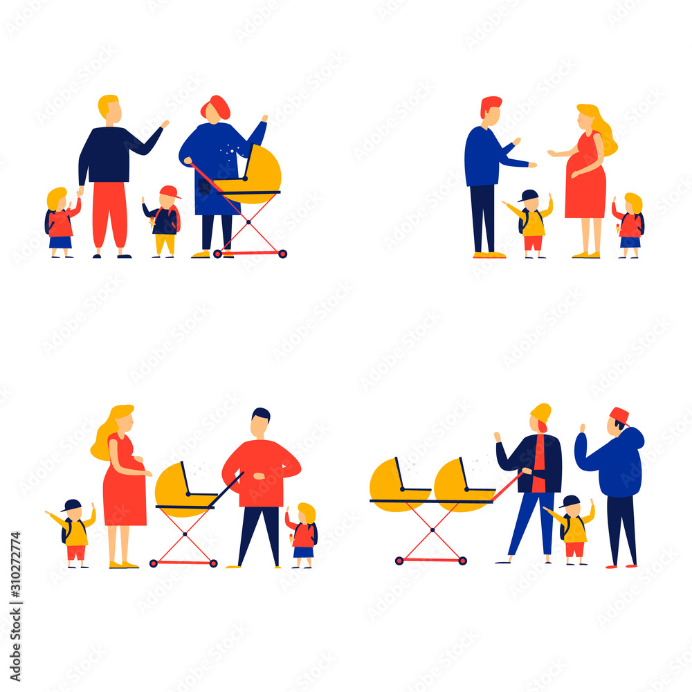 Large family. Flat style vector illustration.