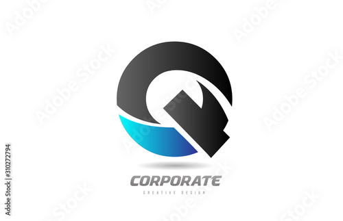 blue black alphabet letter Q logo icon design for business
